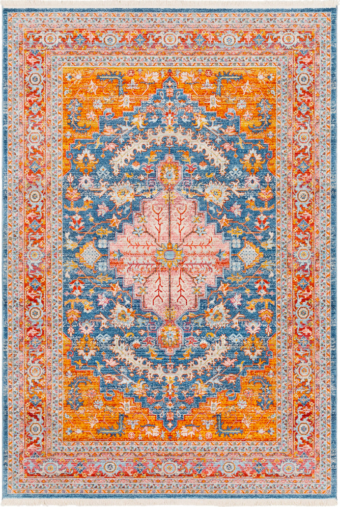 Surya Ephesians EPC-2324 Aqua Sky Blue Saffron Burnt Orange Bright Red Pale Pink Rose Beige Cream Area Rug Mirror main image