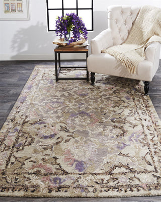 Feizy Tivoli 8215F Taupe/Purple Area Rug Lifestyle Image Feature