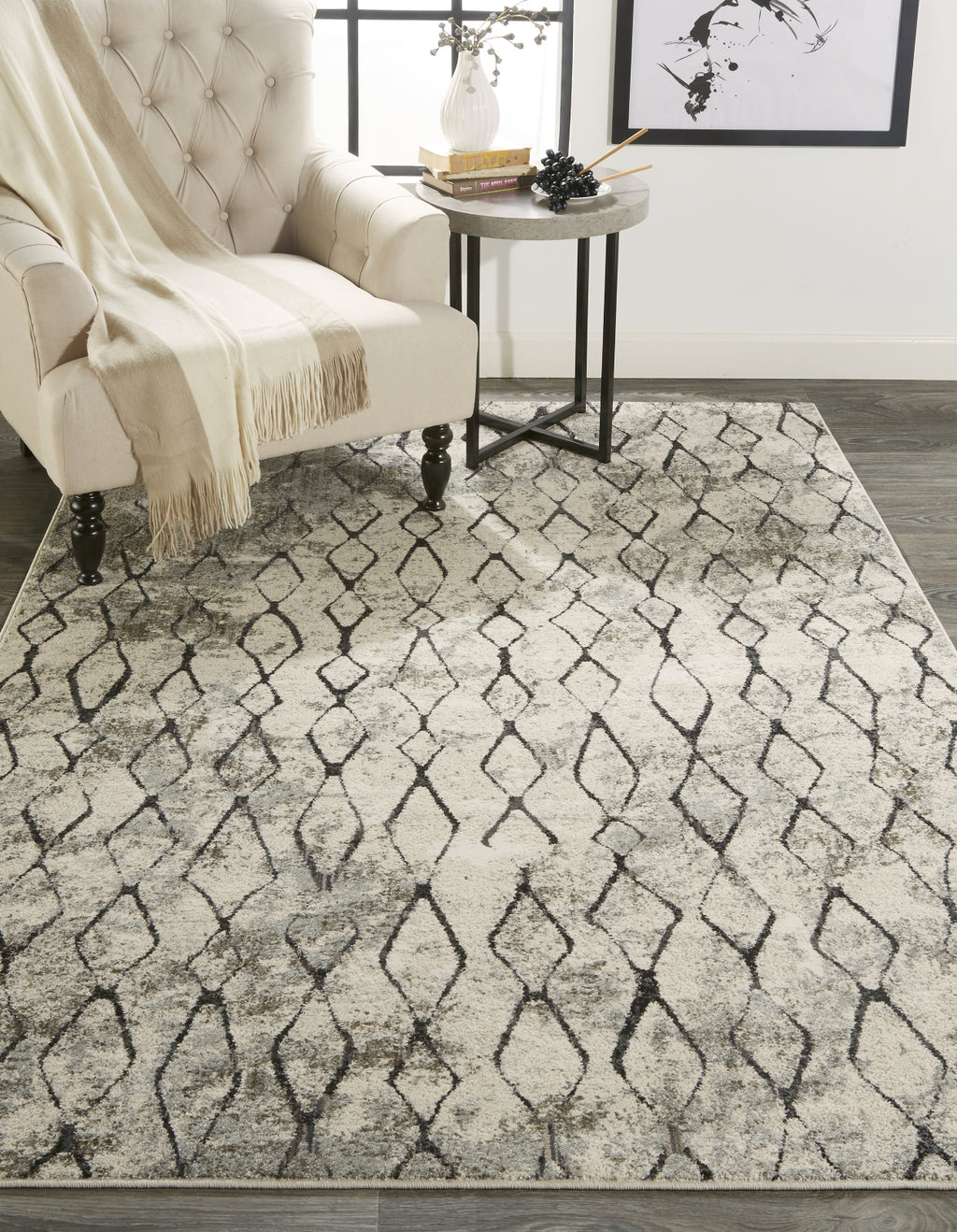 Feizy Kano 3872F Ivory/Gray Area Rug Lifestyle Image Feature