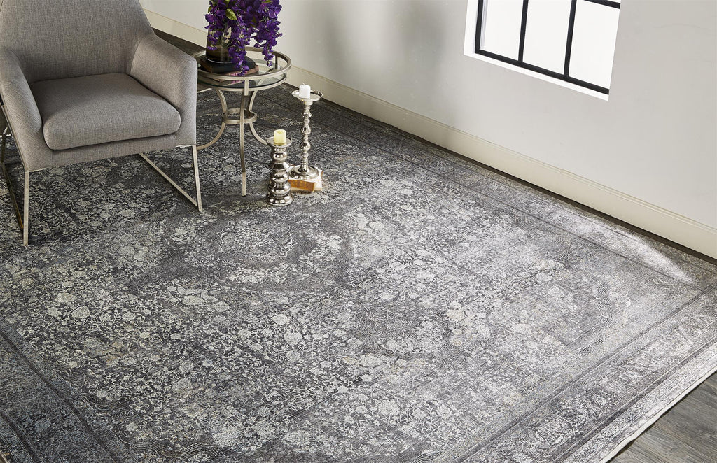 Feizy Sarrant 3967F Gray/Silver Area Rug Lifestyle Image Feature