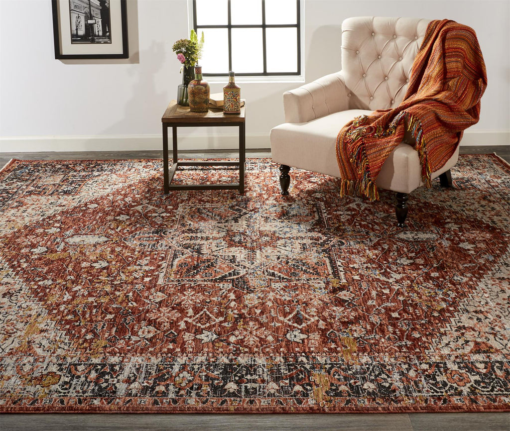 Feizy Caprio 3960F Rust/Tan Area Rug Lifestyle Image Feature