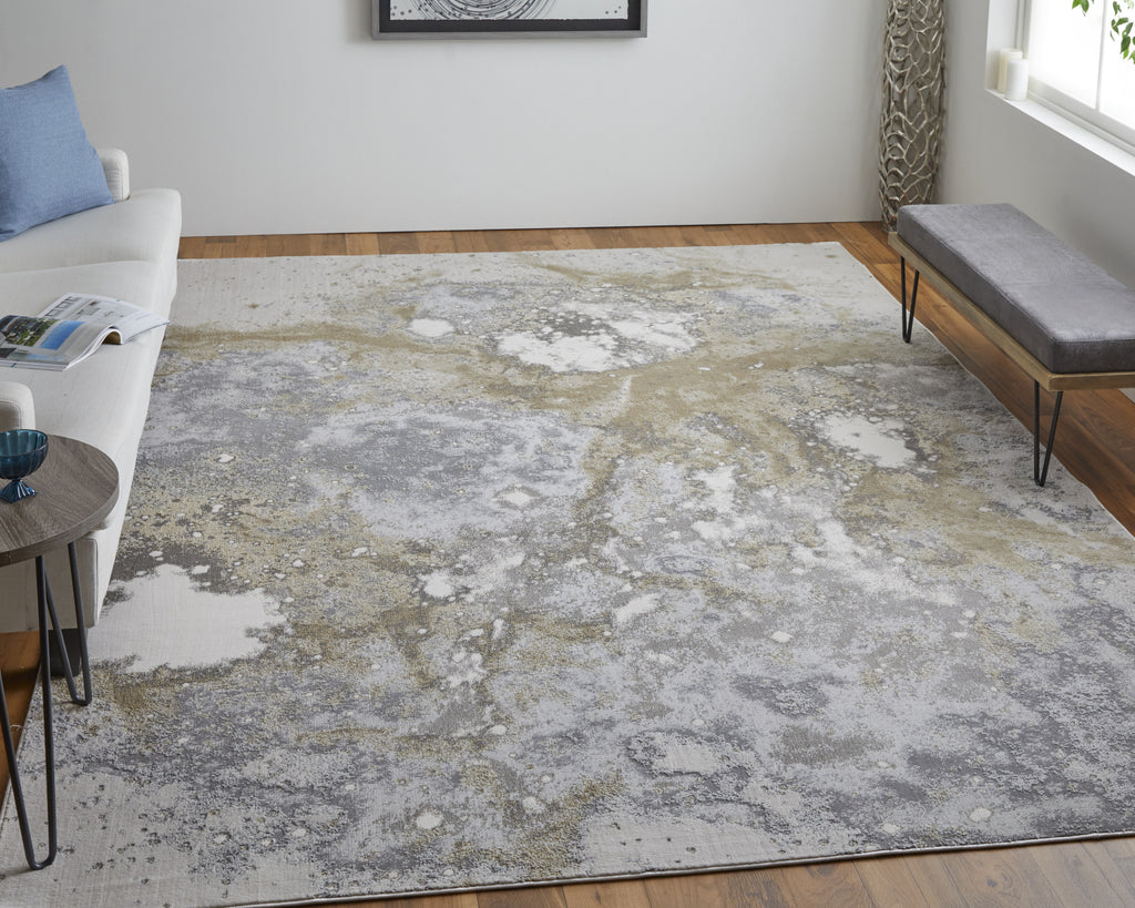 Feizy Astra 39L3F Gray/Gold Area Rug Lifestyle Image Feature