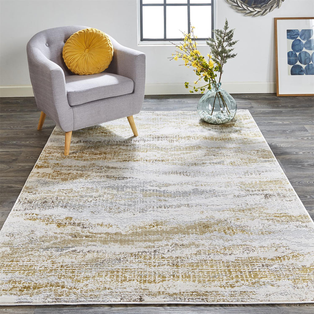 Feizy Aura 3735F Beige/Gold Area Rug Lifestyle Image Feature