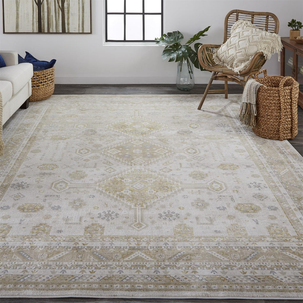 Feizy Aura 3738F Gold/Beige Area Rug Lifestyle Image Feature