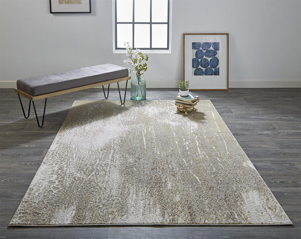 Feizy Aura 3739F Ivory/Gold Area Rug Lifestyle Image Feature
