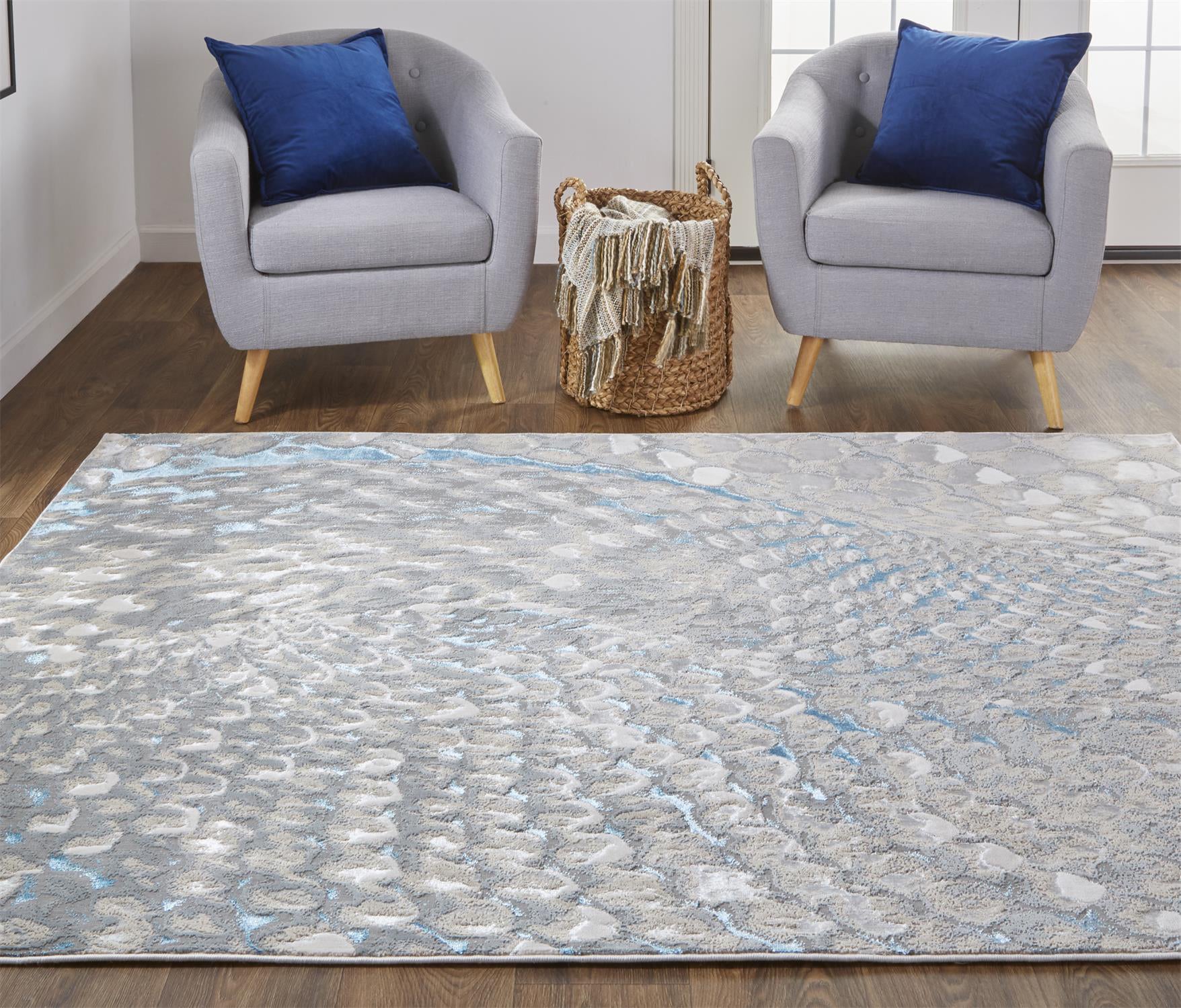 Feizy Area Rugs Emory Industrial Abstract, Blue/Ivory, 10' x 14