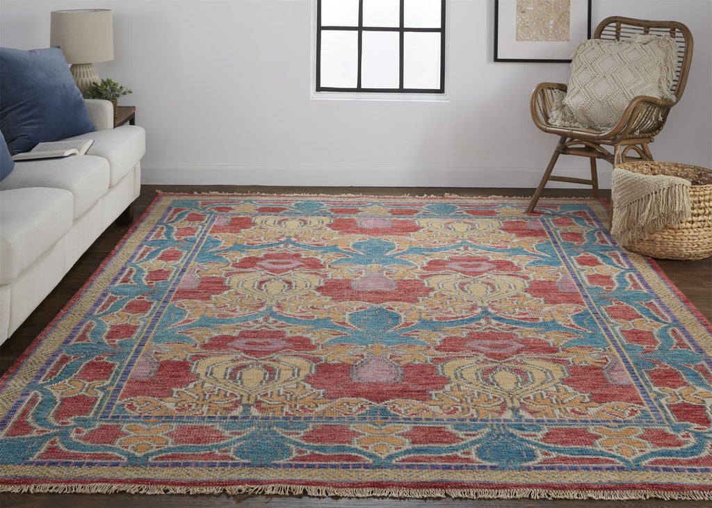 Feizy Beall 6633F Blue/Red Area Rug Lifestyle Image Feature