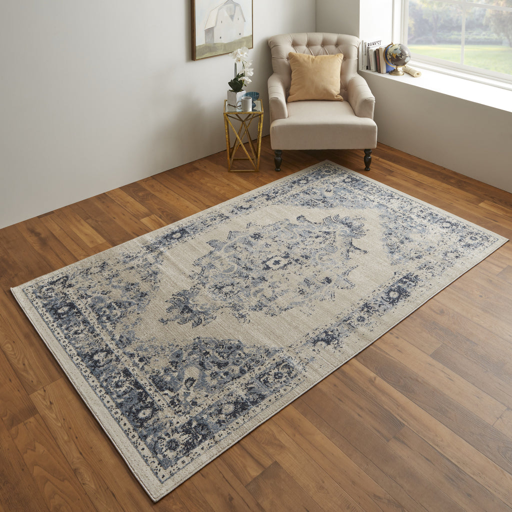Feizy Camellia 39KLF Ivory/Blue Area Rug Lifestyle Image Feature