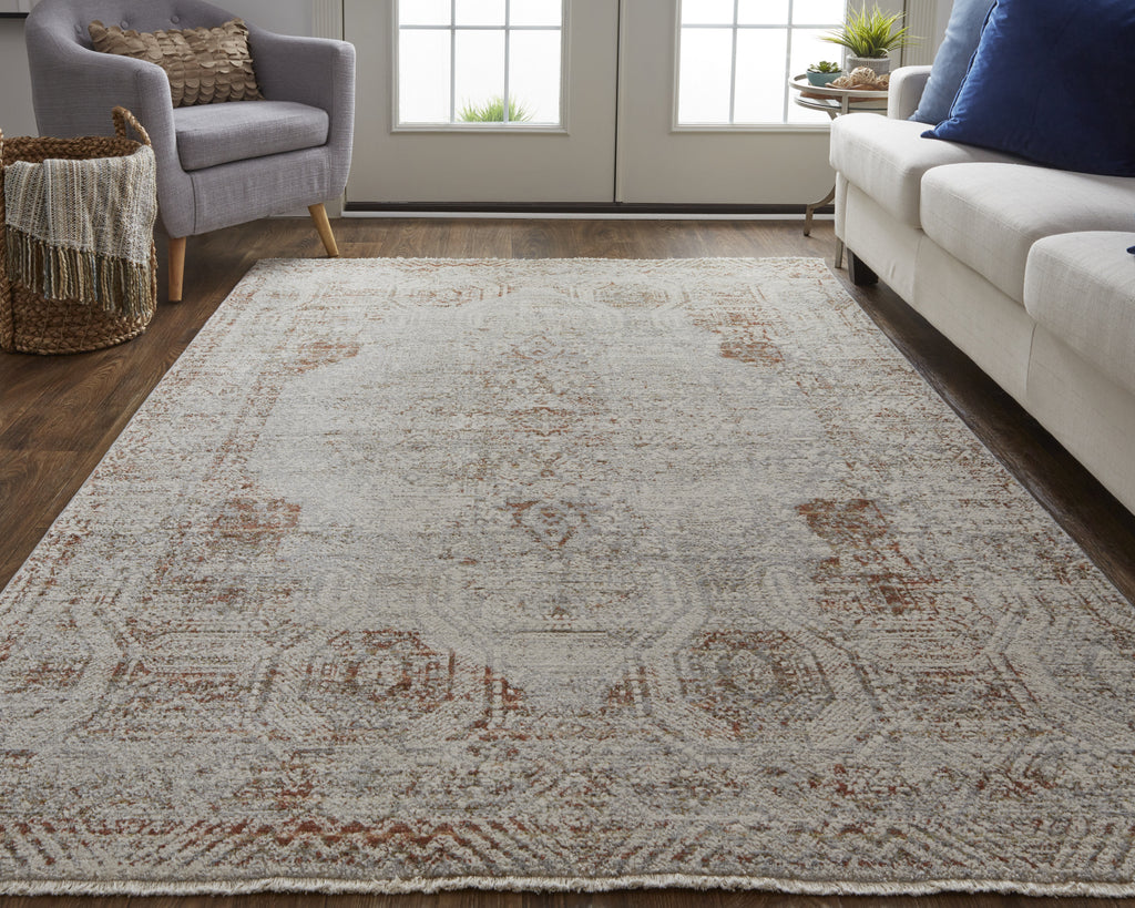 Feizy Kaia 39GKF Gray/Rust Area Rug Lifestyle Image Feature