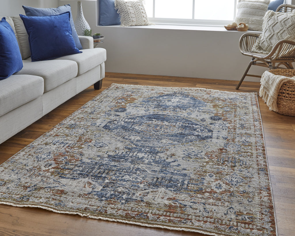 Feizy Kaia 39HWF Blue/Red Area Rug Lifestyle Image Feature