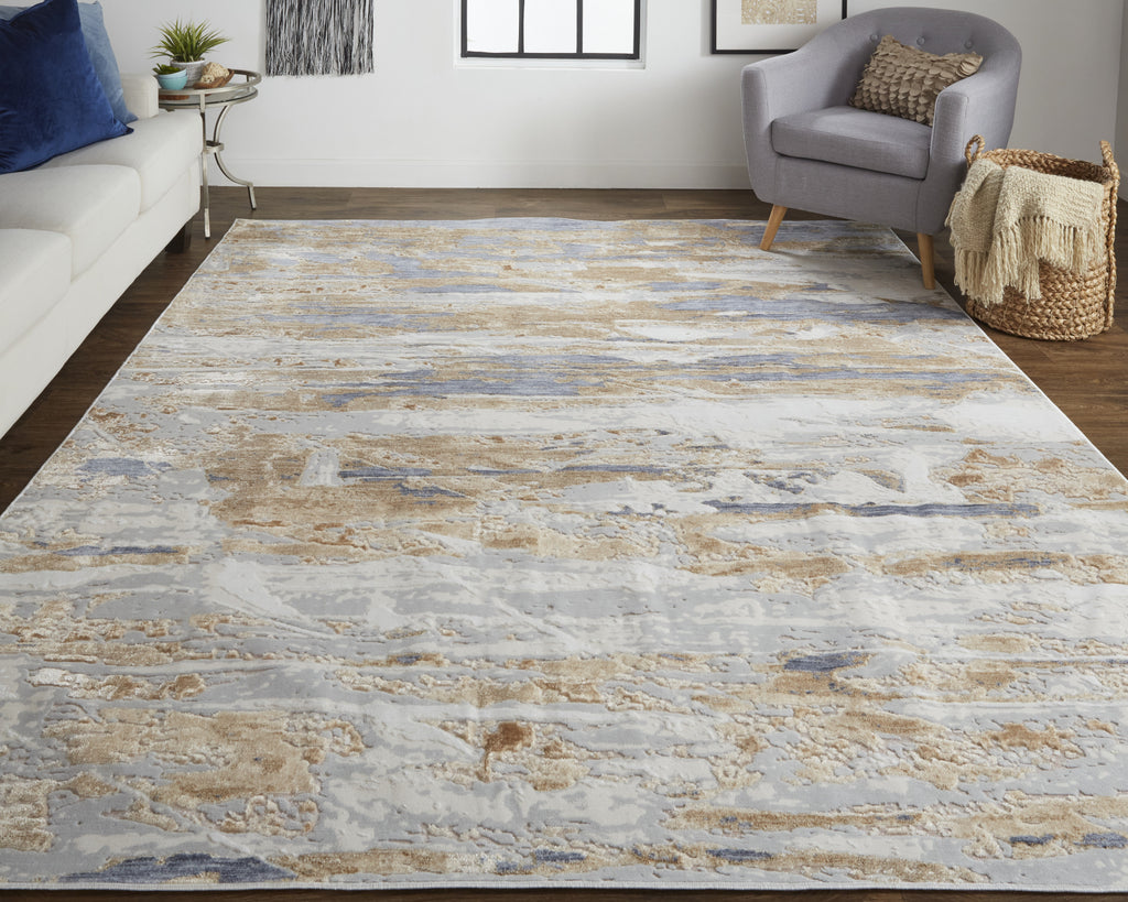 Feizy Laina 39G5F Beige/Blue Area Rug Lifestyle Image Feature