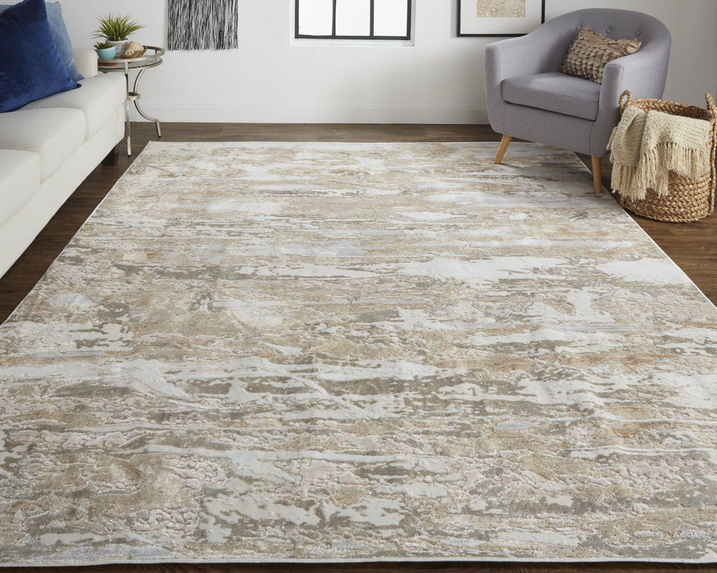 Feizy Laina 39G5F Beige/Gray Area Rug Lifestyle Image Feature