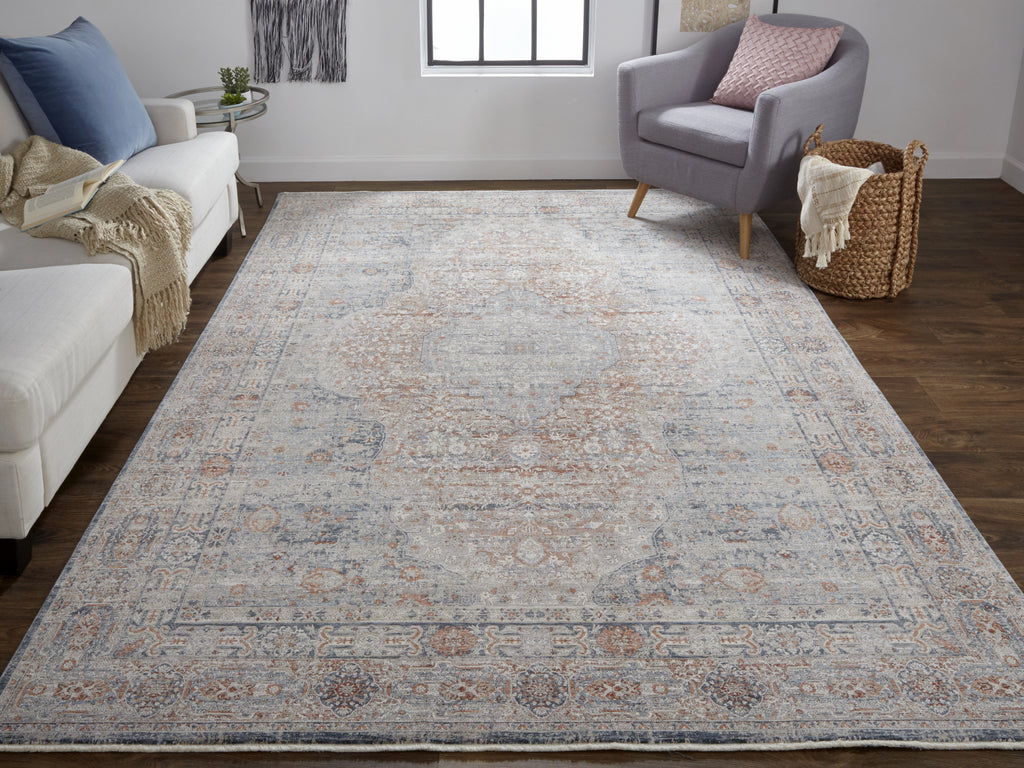 Feizy Marquette 3778F Rust/Blue Area Rug Lifestyle Image Feature