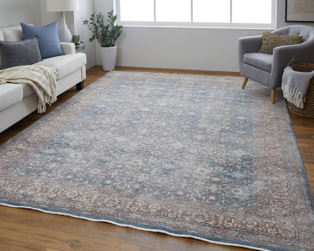 Feizy Marquette 39GTF Blue/Rust Area Rug Lifestyle Image Feature