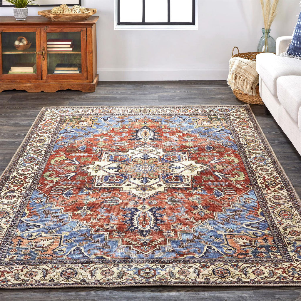 Feizy Percy 39AHF Rust/Blue Area Rug Lifestyle Image Feature