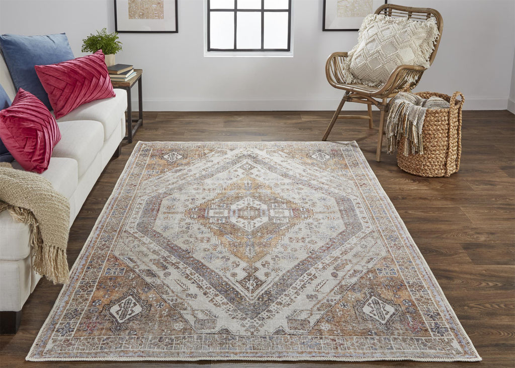 Feizy Percy 39ANF Rust/Blue Area Rug Lifestyle Image Feature