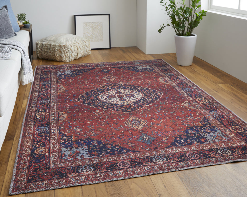 Feizy Rawlins 39HDF Red/Navy Area Rug Lifestyle Image Feature