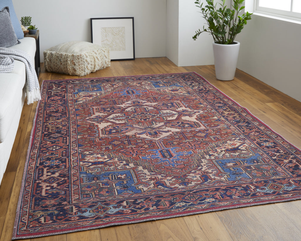 Feizy Rawlins 39HHF Red/Navy Area Rug Lifestyle Image Feature