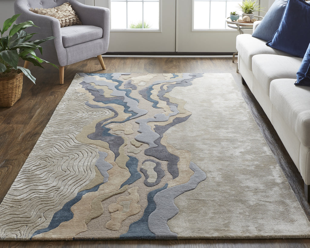 Feizy Serrano 8854F Beige/Blue Area Rug Lifestyle Image Feature