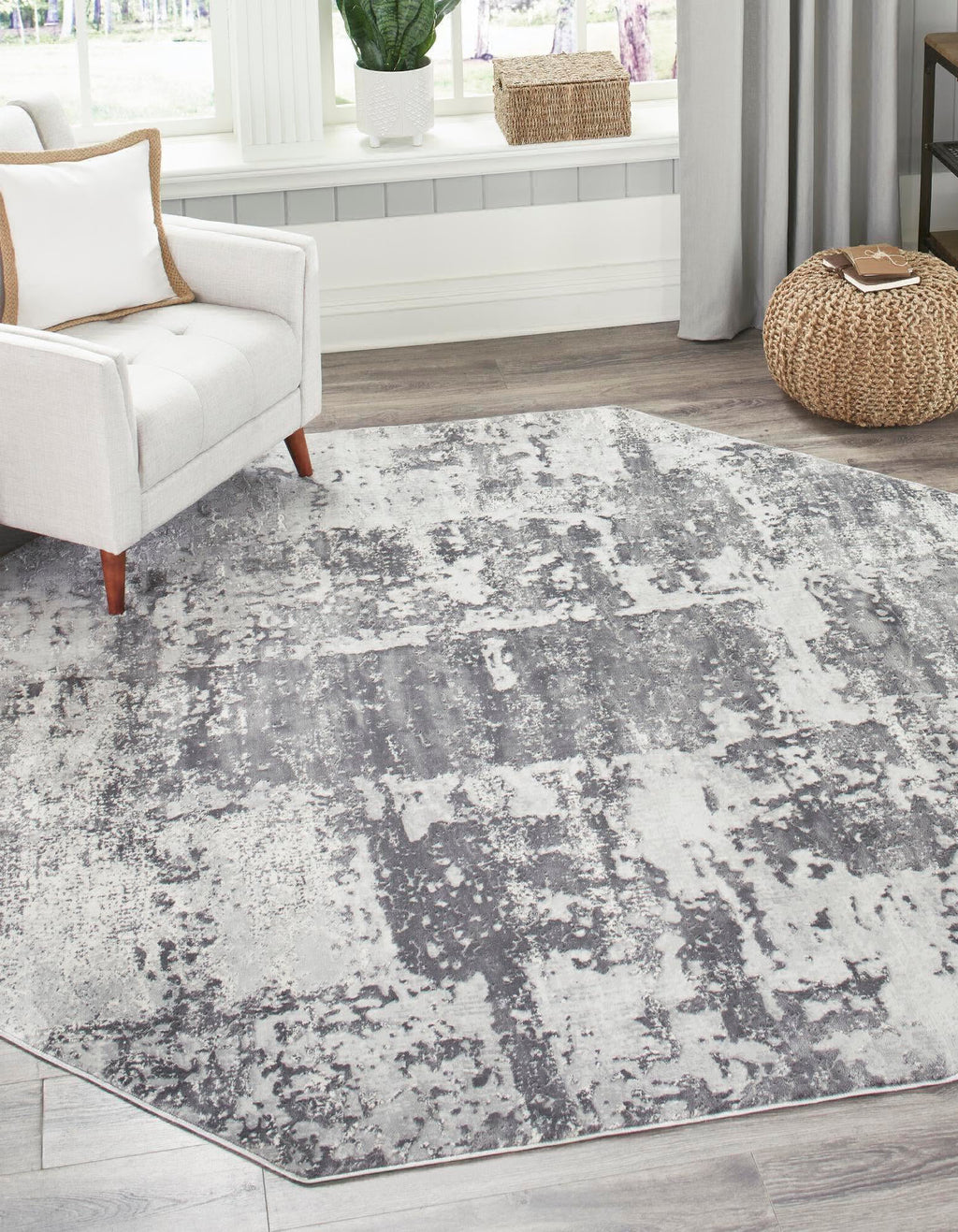 Unique Loom Finsbury T-FBRY4 Gray Area Rug Octagon Lifestyle Image Feature