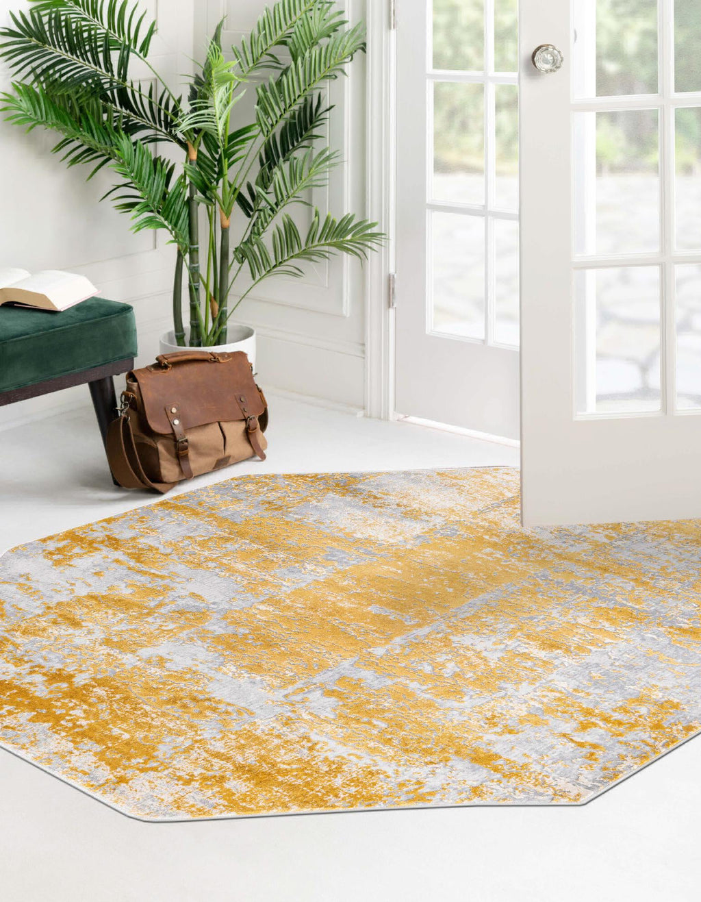 Unique Loom Finsbury T-FBRY4 Yellow Area Rug Octagon Lifestyle Image Feature