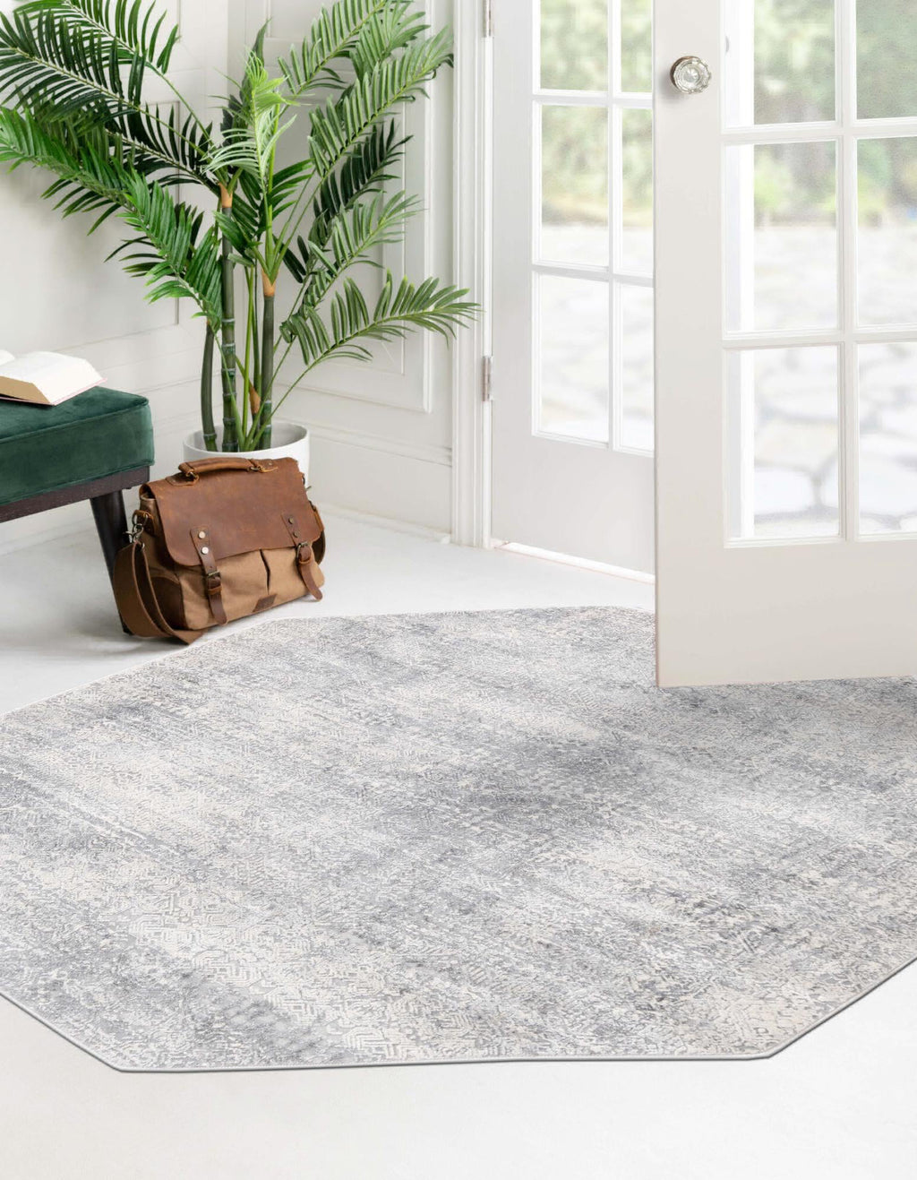 Unique Loom Finsbury T-FBRY6 Gray Area Rug Octagon Lifestyle Image Feature
