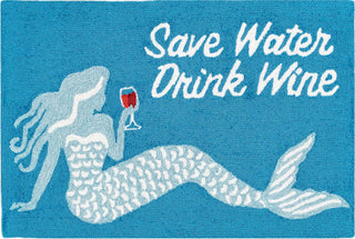 Trans Ocean Frontporch 4352/04 Save Water Drink Wine Blue Area Rug by Liora Manne