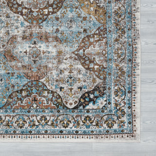 LR Resources Gala Bright Tabriz Blue Area Rug Angle Image