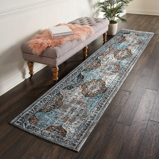 LR Resources Gala Bright Tabriz Blue Area Rug Lifestyle Image Feature