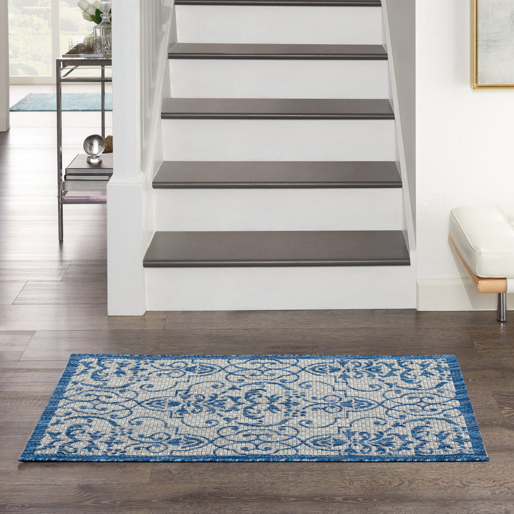 Nourison Garden Party GRD04 Ivory Blue Area Rug Room Scene Feature