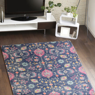 Bashian Heritage H114-Z035 Dark Blue Area Rug Room Scene Feature