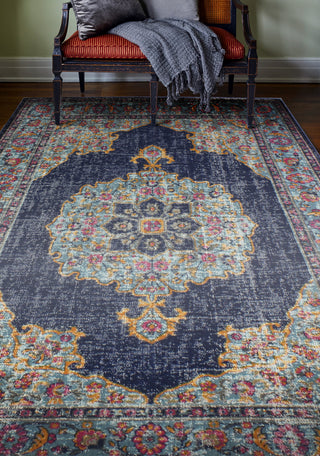 Bashian Heritage H114-Z040A Dark Blue Area Rug Room Scene Feature