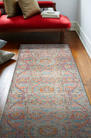 Bashian Heritage H114-Z036 Teal Area Rug Runner Room Scene