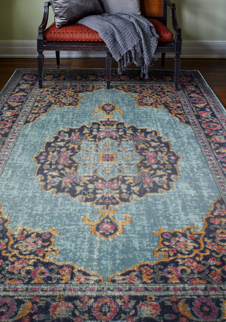 Bashian Heritage H114-Z040A Teal Area Rug Room Scene Feature