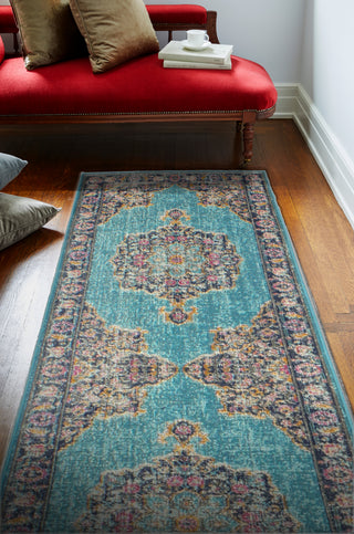 Bashian Heritage H114-Z040A Teal Area Rug Runner Room Scene