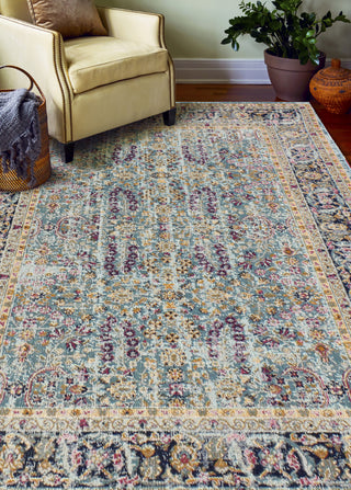 Bashian Heritage H114-Z043A Teal Area Rug Room Scene Feature