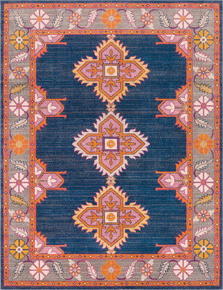 Surya Harput HAP-1037 Dark Blue Medium Gray Light Garnet Burnt Orange Saffron White Area Rug Main Image 8 X 10