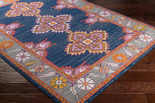 Surya Harput HAP-1037 Dark Blue Medium Gray Light Garnet Burnt Orange Saffron White Area Rug Corner Image