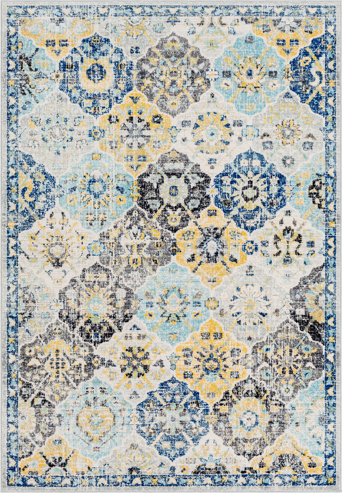 Surya Harput HAP-1072 Dark Blue Saffron Teal Beige Light Gray Charcoal Black Area Rug Mirror main image