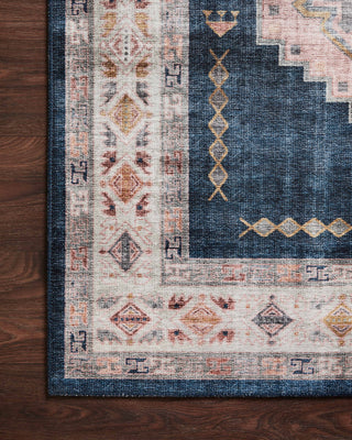 Loloi II Heidi HEI-03 Denim/Blush Area Rug Corner On Wood