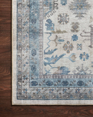 Loloi II Heidi HEI-04 Ivory/Ocean Area Rug Corner On Wood