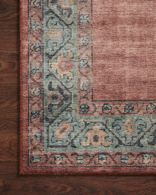 Loloi II Heidi HEI-05 Spice/Aqua Area Rug Corner On Wood