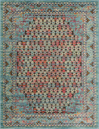 Surya Herati HER-2310 Bright Blue Aqua Dark Red Pink Rust Orange Green Butter Eggplant Light Gray Black White Area Rug Mirror main image