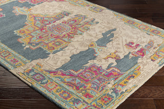 Surya Hannon Hill HNO-1007 Teal Bright Pink Khaki Tan Yellow Aqua Burnt Orange Area Rug Corner Image