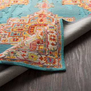 Surya Hannon Hill HNO-1011 Teal Light Gray Saffron Bright Red Burnt Orange Pink Rose Aqua Area Rug Pile Image