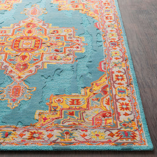 Surya Hannon Hill HNO-1011 Teal Light Gray Saffron Bright Red Burnt Orange Pink Rose Aqua Area Rug Detail Image