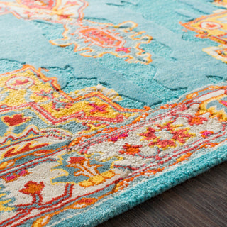 Surya Hannon Hill HNO-1011 Teal Light Gray Saffron Bright Red Burnt Orange Pink Rose Aqua Area Rug Texture Image