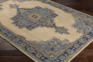 Surya Hannon Hill HNO-1012 Tan Wheat Dark Blue Medium Gray Teal Saffron Khaki Area Rug Corner Image