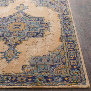 Surya Hannon Hill HNO-1012 Tan Wheat Dark Blue Medium Gray Teal Saffron Khaki Area Rug Detail Image