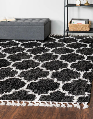 Unique Loom Hygge Shag T-HYGE1 Black and White Area Rug Square Lifestyle Image